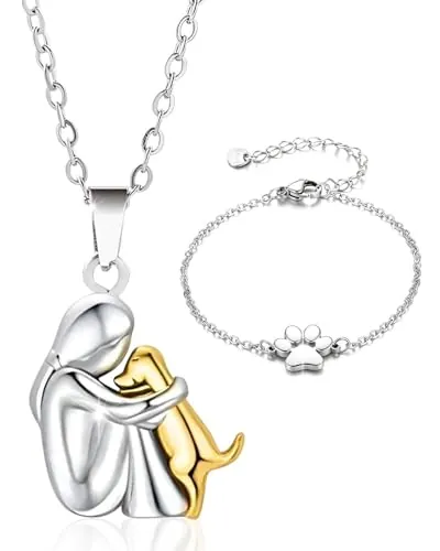 SCJJZ Collar de perro,Collar de abrazo de perro y niña, con Pulsera de pata de perro, para niñas, hijas, madres y amigas,Regalo para amantes de los perros
