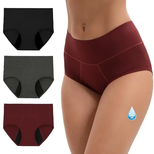 INNERSY Braga Menstrual Mujer Flujo Abundante, L, Negro/Rojo Oscuro/Gris
