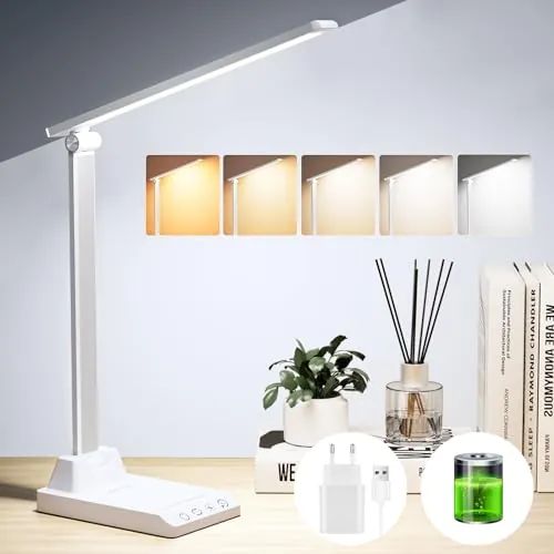 Flexo Escritorio, Lámpara Escritorio con 2500mAh Batería, Lampara de Mesa | 5 Modos,10 Niveles de Brillo Lámpara Escritorio LED, Temporizador de 30/60min Lampara Escritorio Led, Función de Memoria