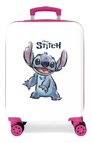 Disney Adorable Stitch, Maleta Infantil tamaño de Cabina, Equipaje para Niños Niñas, Happy, Maleta Cabina Fabricada en ABS,Rosa, 55 cm, 34L, Ruedas Dobles, Cierre de combinación Lateral. Joumma Bags