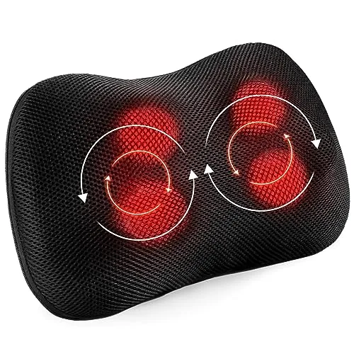 CURECURE Cojín de Masaje Masajeador de Cuello Hombros y Espalda con Calor | Eléctrico Masajeador de Amasado de Tejido Giratorio 3D para Cintura, Hogar y Oficina, NO Inalámbrico