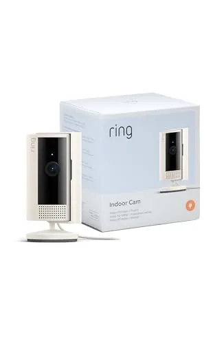 Ring Cámara interior (Indoor Camera 2.ª gen.) | Cámara de vigilancia wifi con enchufe para mascotas | Vídeo 1080p HD, comunicación bidireccional, cubierta de privacidad | 30 días gratis de Ring Home