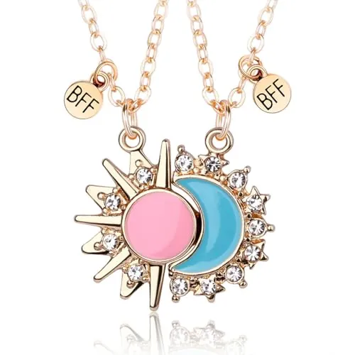 collares de la amistad, Amistad Colgante Collar Conjunto Mejores Amigos Collar BFF Collar Corazón Púrpura Amistad Collar para 2 Niñas Regalo de Cumpleaños para Mejores Amigos(Sol y Luna)