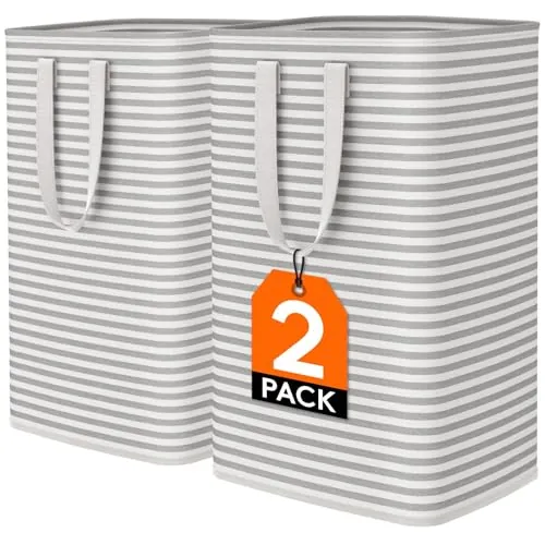 Lifewit Cesto Ropa Sucia, Cesta Ropa Sucia Impermeable con Asas Extendidas, Laundry Basket, Cubo Ropa Sucia Plegable, Bolsa Ropa Sucia para Baño, Dormitorio, Lavadero, 80L, Gris, Paquete de 2