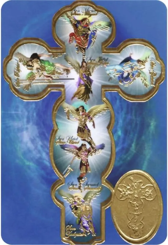 Estampa 7 ARCANGELES con Medalla, Religion/Religious Card
