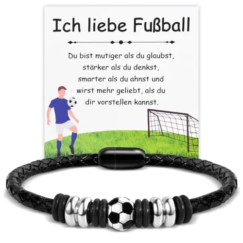 YOGRASS Pulsera de Cuero de Fútbol - Regalo de Cumpleaños para Niños, Hijo, Nieto, Sobrino, Adolescente