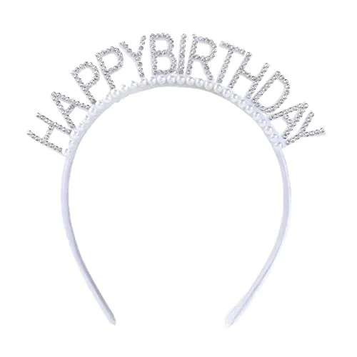 Corona de diamantes de imitación exquisitos para el pelo de cumpleaños con letra de reina, aleación de decoración de cumpleaños (diamante blanco perla B)