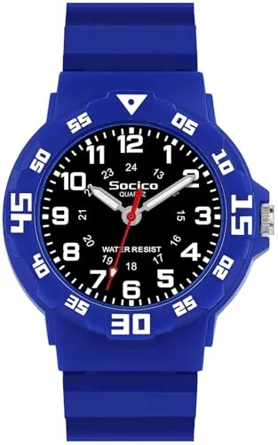 SOCICO Reloj mecánico para niños, Apto para niños de 3 a 12 años, diseño Resistente al Agua, función de Aprendizaje de la Hora, fácil de Leer, un Regalo excelente. (Azul - Negro)