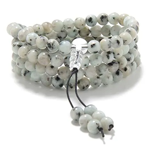 Pulsera elástica Mala para la muñeca con 108 cuentas de oración Mala curativas (jaspe sésamo (Sesame Jasper))