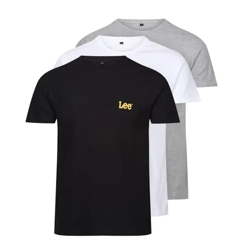 Lee Hombres Camiseta de Cuello Redondo Negro/Gris/Blanco Paquete de 3 XL