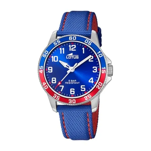 LOTUS Reloj Niño Analógico de Cuero Azul - Movimiento de Cuarzo - Reloj Infantil - Cristal Mineral Alta Resistencia - Resistente al Agua 5 ATM 18787/1 - con Pulsera de Regalo - Junior Collection