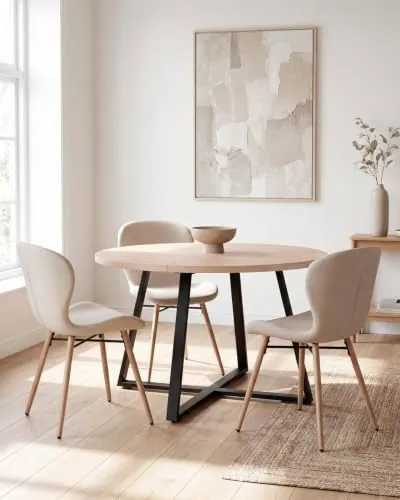 LIVAN HOME - Mesa de Comedor Redonda y Extensible Mar - Roble/Grafito