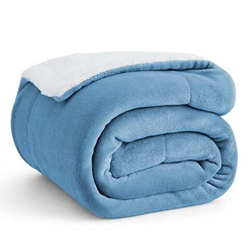Bedsure Manta Sofá Polar Invierno - Sherpa, Azul Cielo, 150x200 cm | Mantas para Cama, Mantas Grande Suave y Cálida para Sofá, Manta Borrego Polar Reversible de Franela y Borreguito, Acogedor