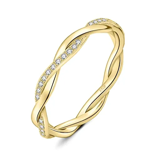 JewelryPalace Anillo de Cuerda Retorcido Plata Circonitas, Anillo Giratorio Apilable Banda Boda Diamante Simulado Mujer, Anillos Infinito Fino Promesa Clásico Piedra Chapado Oro, Joyeria Mujeres 8