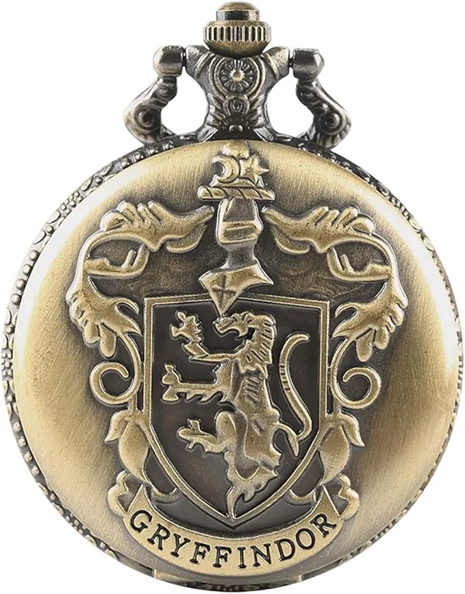 Reloj de Bolsillo de Bronce Con Núcleo de Cuarzo, Tema Tallado de Gryffindor, Esfera Blanca Romana Para Hombre y Niños
