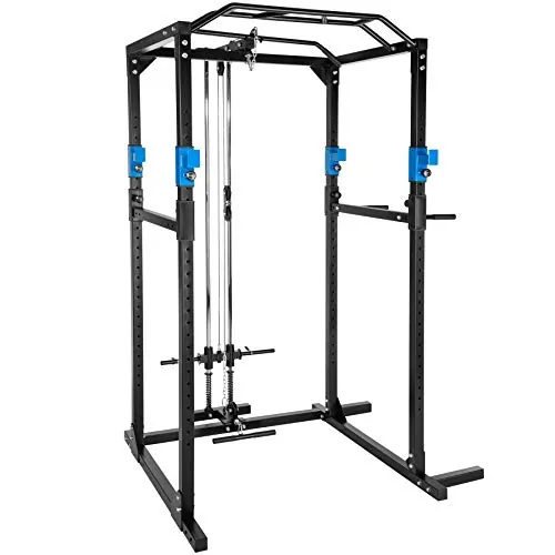 tectake® multiestación musculación, con poleas Gimnasio, Barra de dominadas, Gym en casa, Soporte Barra Pesas, Maquina Gimnasio multifuncion, Gimnasio en casa, Rack musculación - Negro/Azul