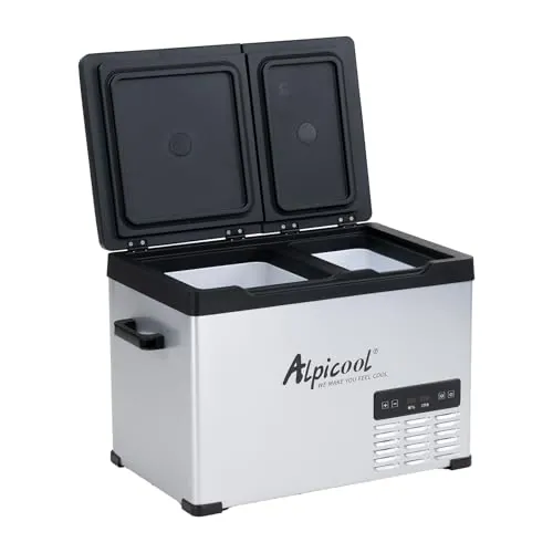 Alpicool CHS45 32L Neveras de viaje portátil Nevera congelador de Coche 12/24V CC Eléctrica Frigoríficos para automóvil para Camping, Viajes, Picnic, Doble control de temperatura
