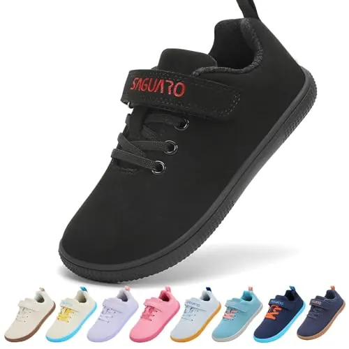 SAGUARO Niños Niñas Zapatillas Barefoot Sneakers Minimalistas Zapatos Casuales de Deporte con Wide Toe Box para Colegio o Uso Diario Negro, 26 EU