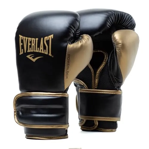 Everlast Powerlock 2R 10 oz Guantes de Boxeo (Negro/Oro), Mujer y Hombre