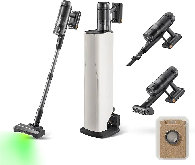roborock H60 Hub Ultra Aspiradora sin Cable con Base de Vaciado Automático, 210 AW Potente Succión, Autonomía 90 min, Cepillo Anti-enredos Multisuperficie, Luz LED 140°, para Pelos de Mascotas y Polvo