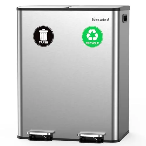 lovewind Cubo de Basura Cocina,2 X 30 L,2 Cubos,Pedal de Metal,Cubos ExtraíBles,Tapa con Bisagras, Cierre Suave, HerméTico, Acero Inoxidable, Plata