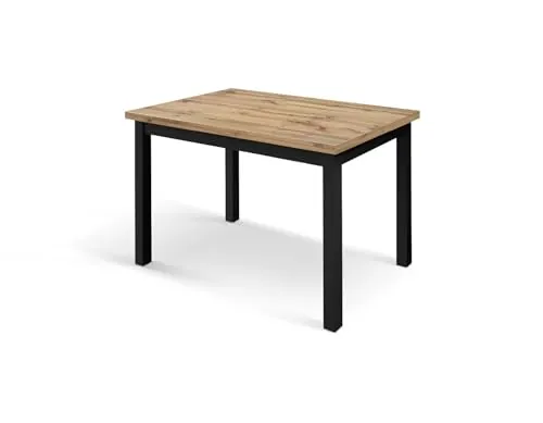 PAZZO DESIGN Mesa extensible Guido, roble rústico, patas negras, mesa de cocina, mesa de salón, fabricada en Italia, 140 x 80 x 76,5 cm - id_2139