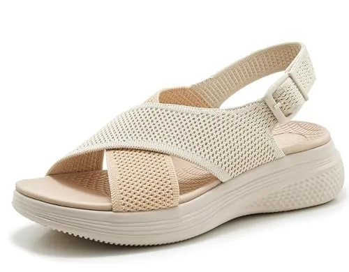 Meik Mangni Sandalias Mujer Ortopedicas Verano Sandalia Planas Deportivas Zapatos de Playa Comodos Sandalias de Senderismo,Beige 38 EU