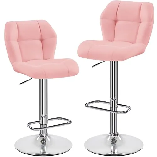 Yaheetech Juego de 2 Taburetes de Bar Taburetes Altos de Cocina de PU Rosa