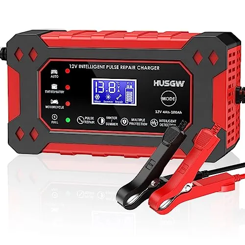 12V6A Cargador de Batería de Coche,Cargador de Batería Inteligente con LCD | Múltiples Funciones de Protección,paraAutomóviles,Moto,Camión,AGM,Gel,SLA (2Ah-100Ah)