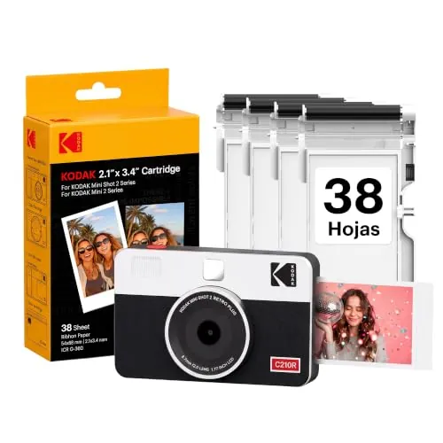 KODAK Mini Shot 2 Retro Cámara Instantánea 5×7,6cm, 38 Hojas, Blanca