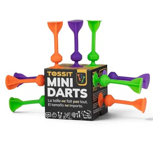 TOSSIT Mini Darts, Juego de Dardos con Ventosa, Petanca Interior Exterior para Pared y Suelo, Silicona Resistente, Juego de Mesa y Viaje, 9 Dardos, 3 Colores, Neon Edition, Naranja Morado Verde