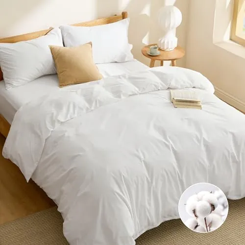 Bedsure Funda Nórdica Cama 150 - Algodón 220x240 2 x Funda 50x75, Blanco