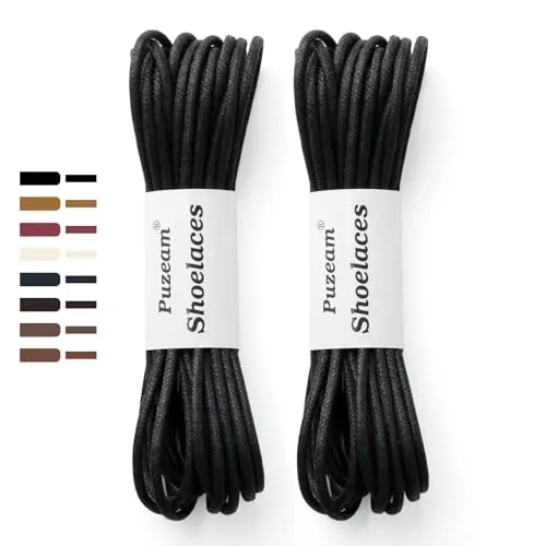 Puzeam 2 Pares Cordones Encerados Redondos Finos de Zapatos de Vestir, 3 mm Cordones Elegantes para Hombres y Mujer, Cordones para zapatos de ciudad, Business Cordones de Zapatos Negro 90 cm