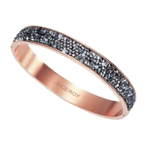 Viceroy Pulsera Brazalete para Mujer de Acero Inoxidable con Acabado en Tono Rosado - Diseño Ovalado con Efecto Diamantado - Joya Elegante para Regalo