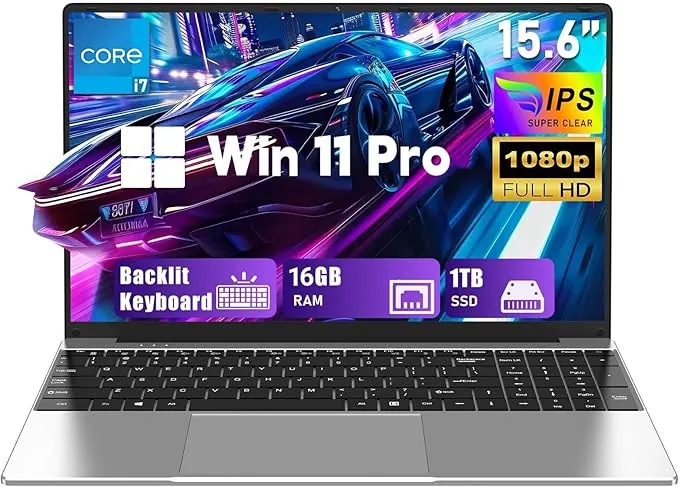 FUNYET Ordenador Portátil,2026 Laptop PC de 15,6 Pulgadas, 16GB RAM 1TB SSD, Portátil Core i7-7600U, IPS FHD 1920 * 1080 Notebook,6000 mAh,Supports TF Card, Backlit Keyboard,180°Open