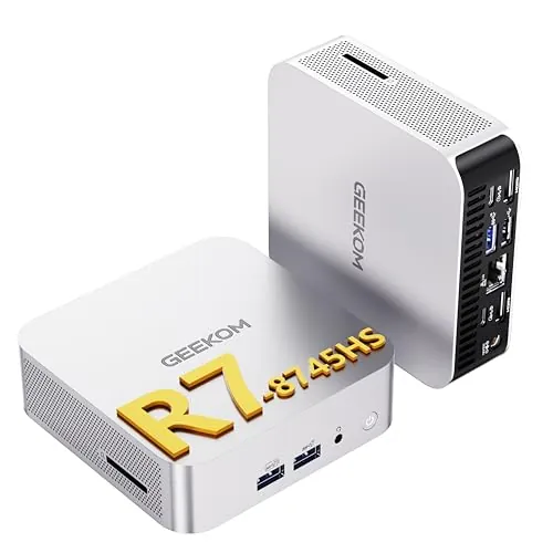 GEEKOM A8 Mini PC con AMD Ryzen 7 8745HS (Garantía de 3 Años), 16GB DDR5(DDR Ampliable, No LPDDR Bloqueada) y 1TB SSD, Windows 11 Pro Mini Ordenador con AMD Radeon 780M | 6xUSB| Ideal para Home Office
