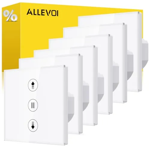 Interruptor de Persiana Inteligente de 6 Piezas con Control por Porcentaje, 80 * 80mm Interruptor de Persiana Wifi, Control por Voz Compatible con Alexa/Google Home/Smart Life, Requiere Cable Neutro
