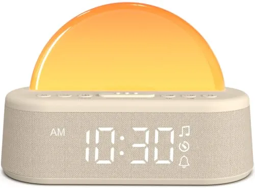 Despertador Amanecer, Despertador Luz Natural Simulación de Amanecer, Despertador Solar, Wake Up Light con Función Alarma y Snooze, 30 Ruido Blanco, 20 Niveles Brillo, 8 Modos de Luz, Temporizador