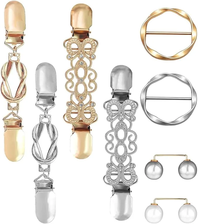 8 Piezas Cardigan Clips Vintage Clips de Chal Metal Anillo para Bufanda Retro Broches Hebillas para Camisa Camiseta Vestido Suéter Ropa