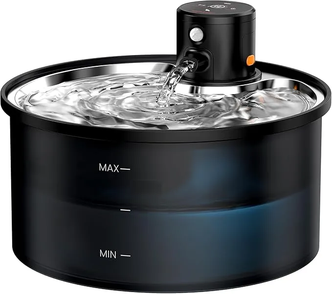 Fuente para Gatos sin Cable: Bebedero Gatos Inalambrico - 3.2L Fuente Gato con Sensor de Movimiento - Automatico Dispensador Agua Gato con Bateria 4000mAh Recargable - Inoxidable Bandeja para Beber