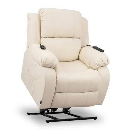 ZZ DON DESCANSO - Sillón Relax Reclinable Eléctrico Levanta Personas Trevi Crema, Reclinación 160º, 10 Programas, Temporizador, Calor Lumbar. Sillón Masaje 4 Zonas de Eco Piel PU. Incluye 2 Mandos
