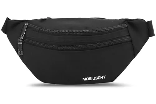 Riñonera Deportiva, Riñonera Mujer Hombre Running Cinturón Impermeable Bandolera Multifuncional Bolsillos Ajustable Bolso de Cintura Viajar Camina el Perro Bicicleta Excursionismo Acampada (Negro)