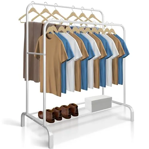 JUPPLIES Burro Ropa Resistente – Perchero Burro Doble con Soporte (Blanco, Sin Ruedas)