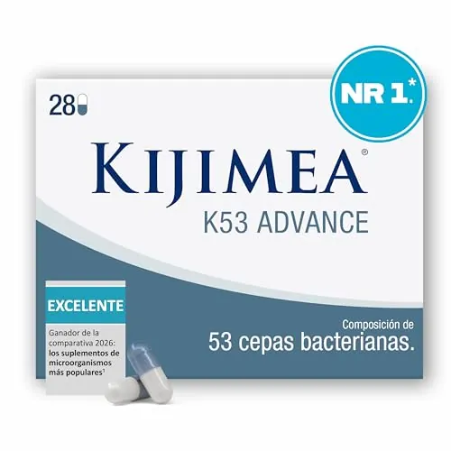 Kijimea K53 Advance - Cápsulas de bacterias intestinales de alta dosis, 53 cepas de microcultivos seleccionadas de la flora intestinal, con biotina, >500 mil millones de UFC por paquete - 28 cápsulas