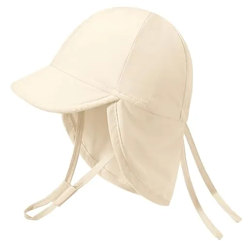 Xnova Sombrero Secado Rápido De Sol para Bebé UPF 50+, Bonito Gorro Protección para El Cuello Sombreros Niño Visera Ajustable para Playa Piscina Verano (Beige, L)