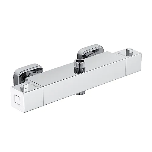 MORADO Grifo Termostatico Ducha, Grifo Ducha Termostatico de 2 Salidas, Salida Superior 3/4" BSP(26.4mm) y Salida Inferior 1/2" BSP(21mm), Forma Cuadrada, Latón, Acabado Cromado