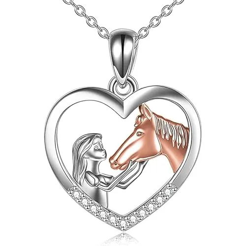Genérico Amuleto de Corazón con Caballo en Collar de Metal para Madre, Hija y Amiga