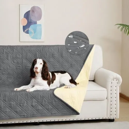 DUJUIKE Funda para sofá 100% Impermeable para Perros, Funda para Cama de Perro, Protector de Muebles de café para niños, Perro, Gato (Gris, 173-208cm(1 Pack))