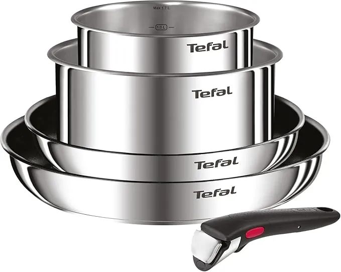 Tefal Ingenio Emotion - Juego de 2 Sartenes 24/28 cm + 2 Cazos 16/20 cm + Mango extraíble, Apto inducción, antiadherentes, revestimiento titanio, apto lavavajillas y horno