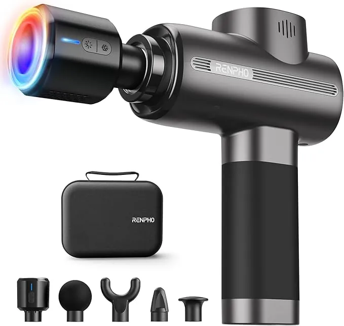 Pistola de Masaje Muscular Calor y frío, Pistola de Masaje RENPHO, Masajeador de Motor de Tejido Profundo de 3200 rpm, Massage Gun, Para el Hogar, Gimnasio, Relajación Muscular de Cuerpo Completo